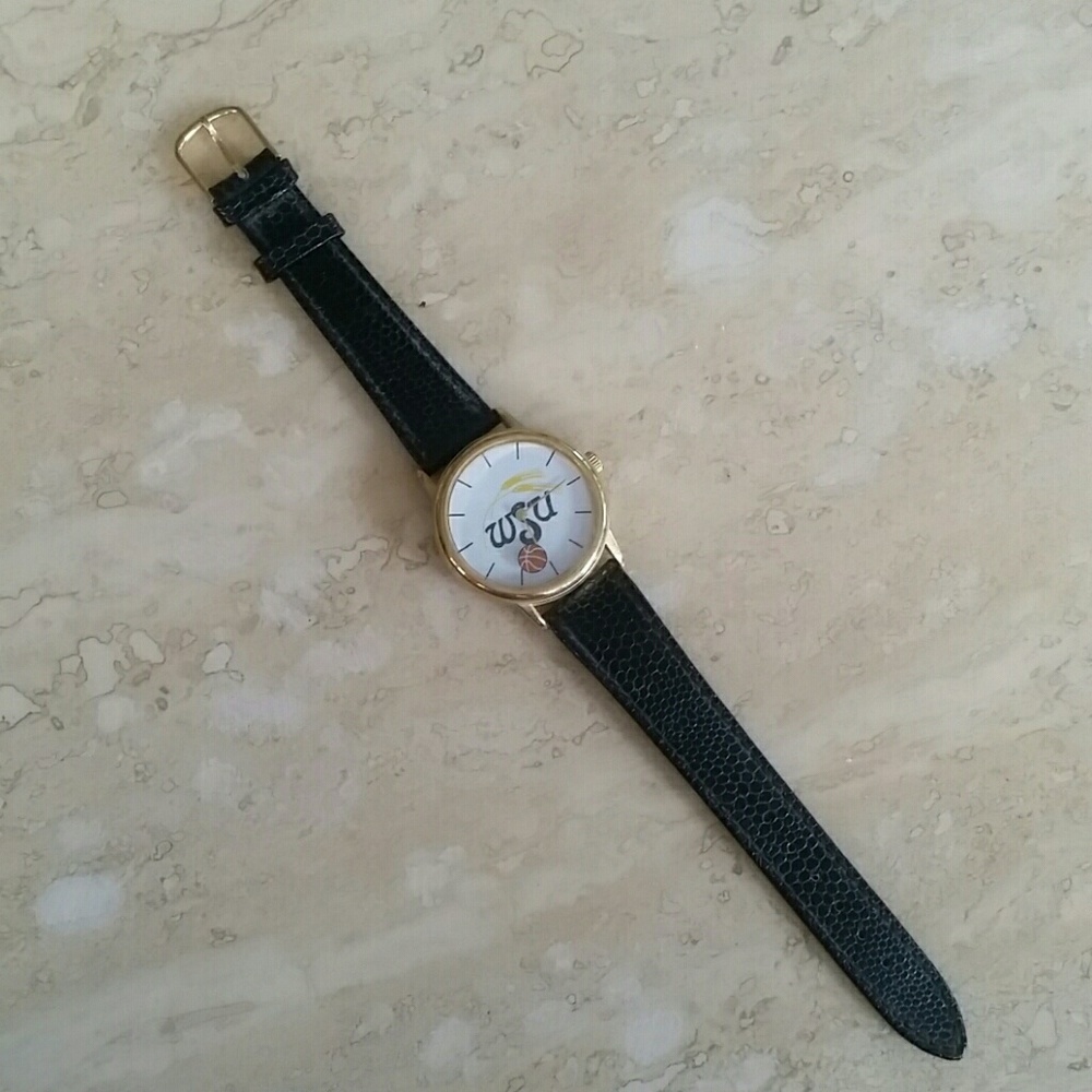 WSU Basketball Leather Watch